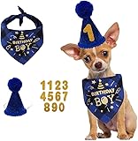 Dog Birthday Party Set, Dog Birthday Bandana Triangle Scarf with Cute Dog Birthday Number Hat Dog Birthday Banner for Dog Birthday Party Supplies (Blue-hat&bscarf&Number)
