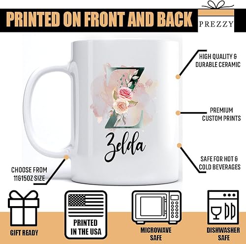 Miniatura 2 de PREZZY Taza personalizada de la letra Z con inicial, monograma del alfabeto, taza de café floral, regalos para mujeres, hombres, familiares, amigos,