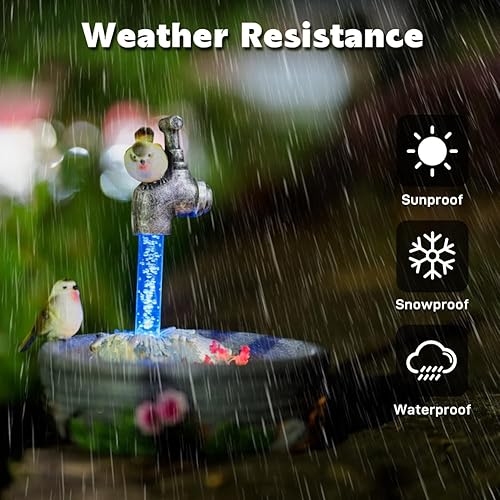 Miniatura 6 de DREAMSOUL Baño solar para pájaros con poste de lámpara desmontable, grifo de luz solar para pájaros para exteriores, baño de pájaros de resina con