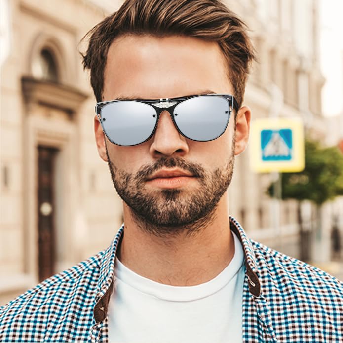 Polarized Clip on Flip up Sunglasses over Prescription Glasses Unisex UV400 Protection Lens 56x45 mm4