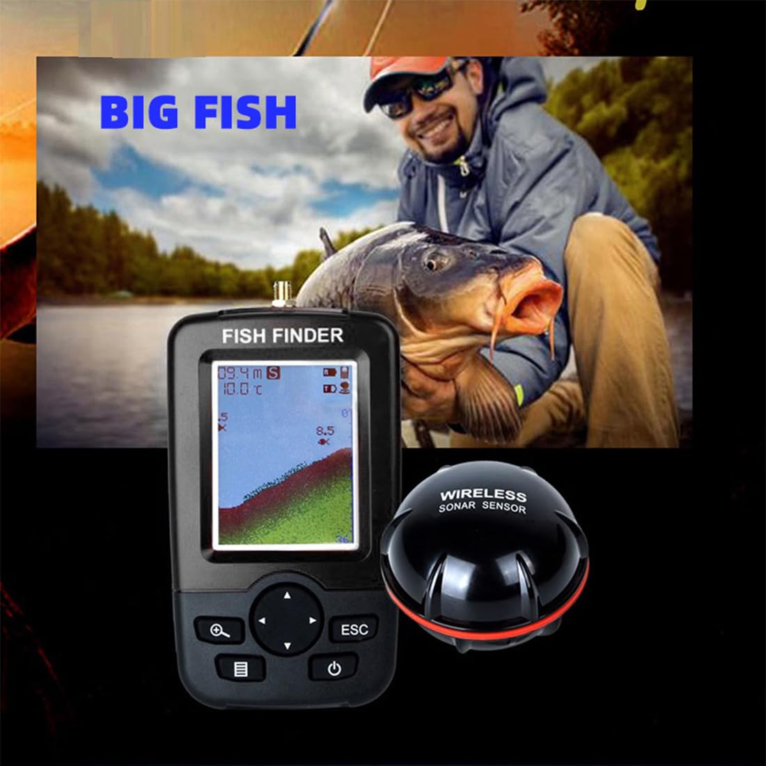Bezprzewodowy echosonda do łodzi zanętowych RC V802PRO/V030/V080, głębokość 45 m, czujnik sonarowy 90°, kolorowy wyświetlacz LCD, zasięg 100 metrów, akcesoria wędkarskie do połowów morskich i podlod