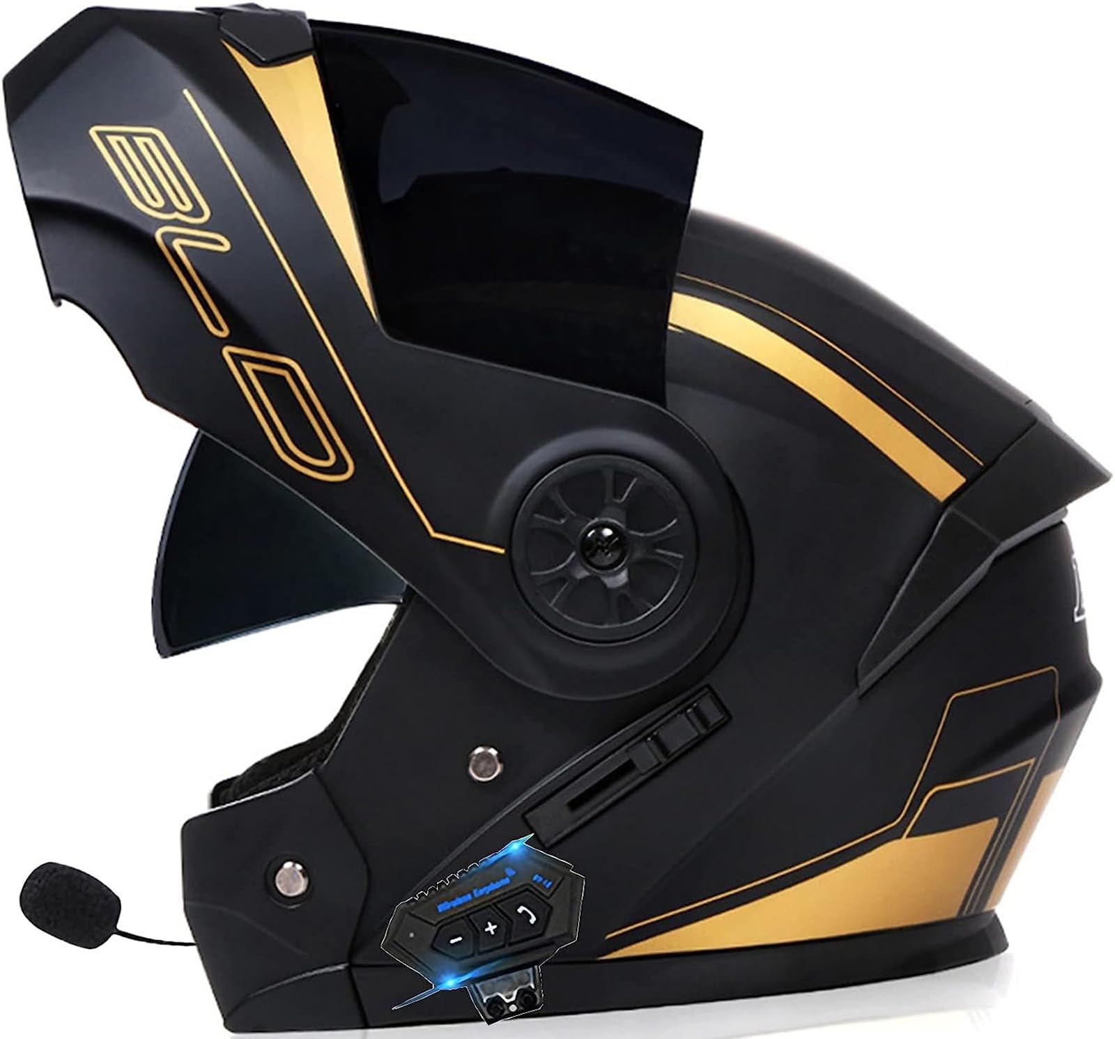 Adultos Modular Bluetooth Integrado Casco Moto Cascos Integrales,Casco Abatible con Doble Visera Doble Lente Sistema De Ventilación Forro Extraíble ECE Homologado para Mujeres Y Hombres