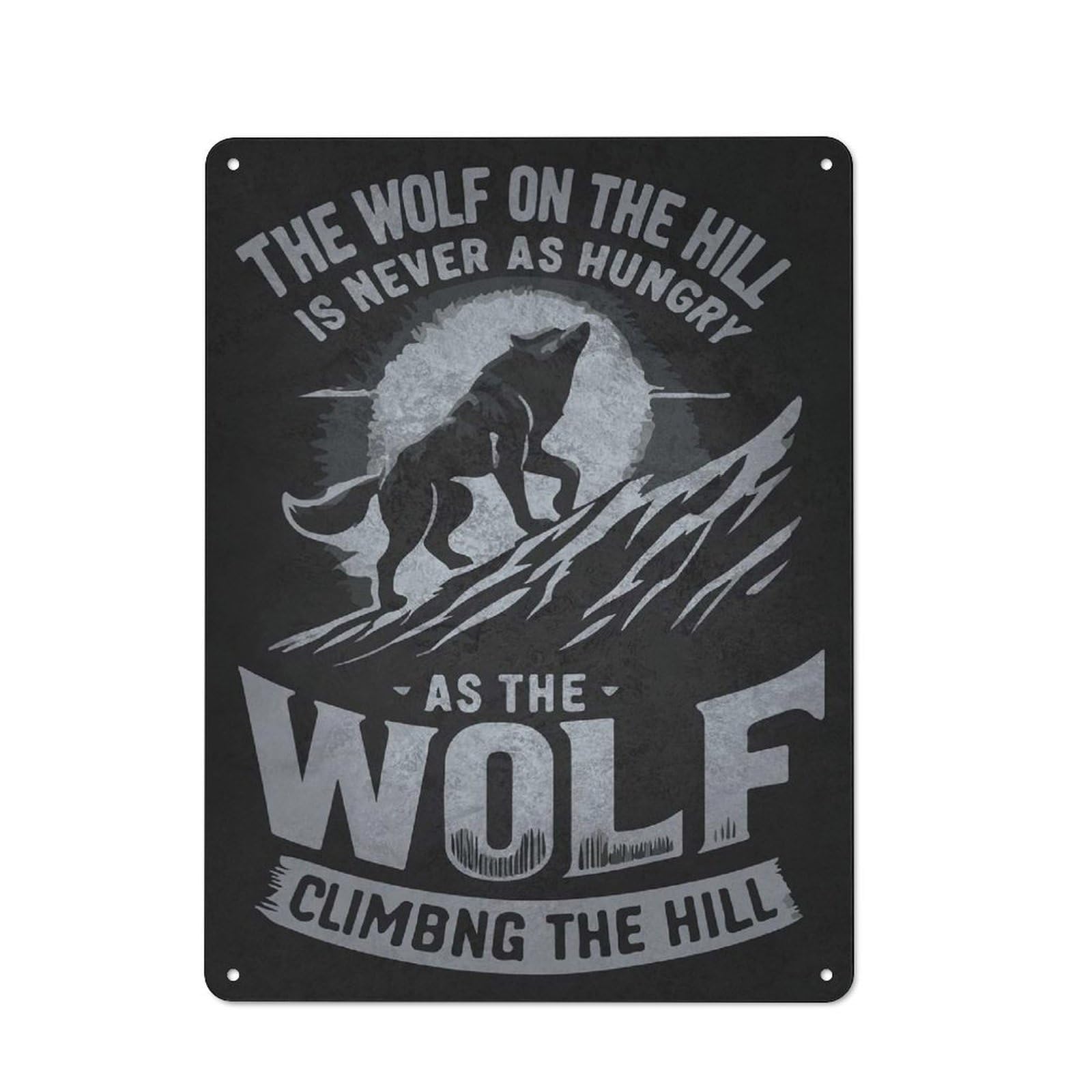 Junmoney Style-2 Tin Wall Plaque 40X30cm With Wolf On The Hill Motivational Quote For Workshop Wall, With Clear Retro Wall Decor Character