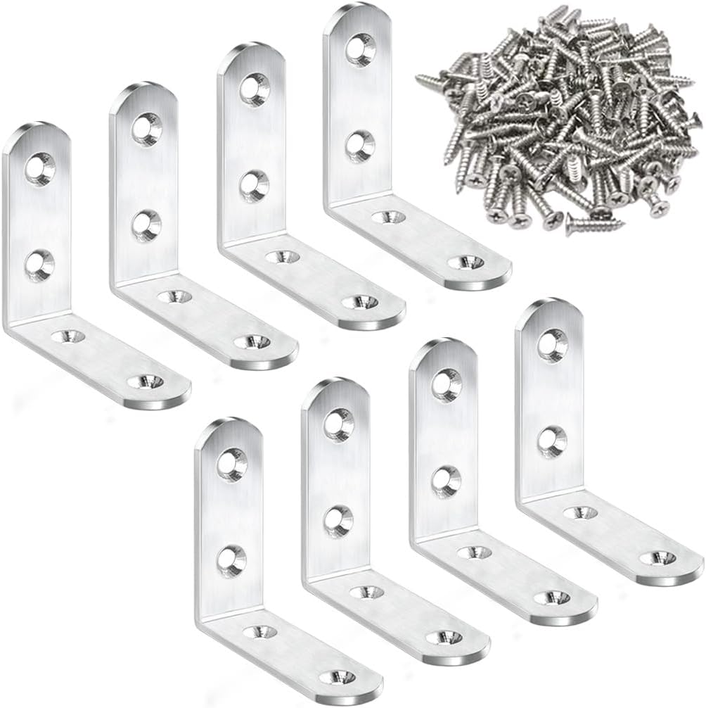 10Pcs Black L Bracket Corner Braces 4 Inch Stainless Steel Heavy Duty Shelf Bracket for Wood, Shelves, Wall Hanging Support 90 Degree Joint Right Angle Brackets with Screws