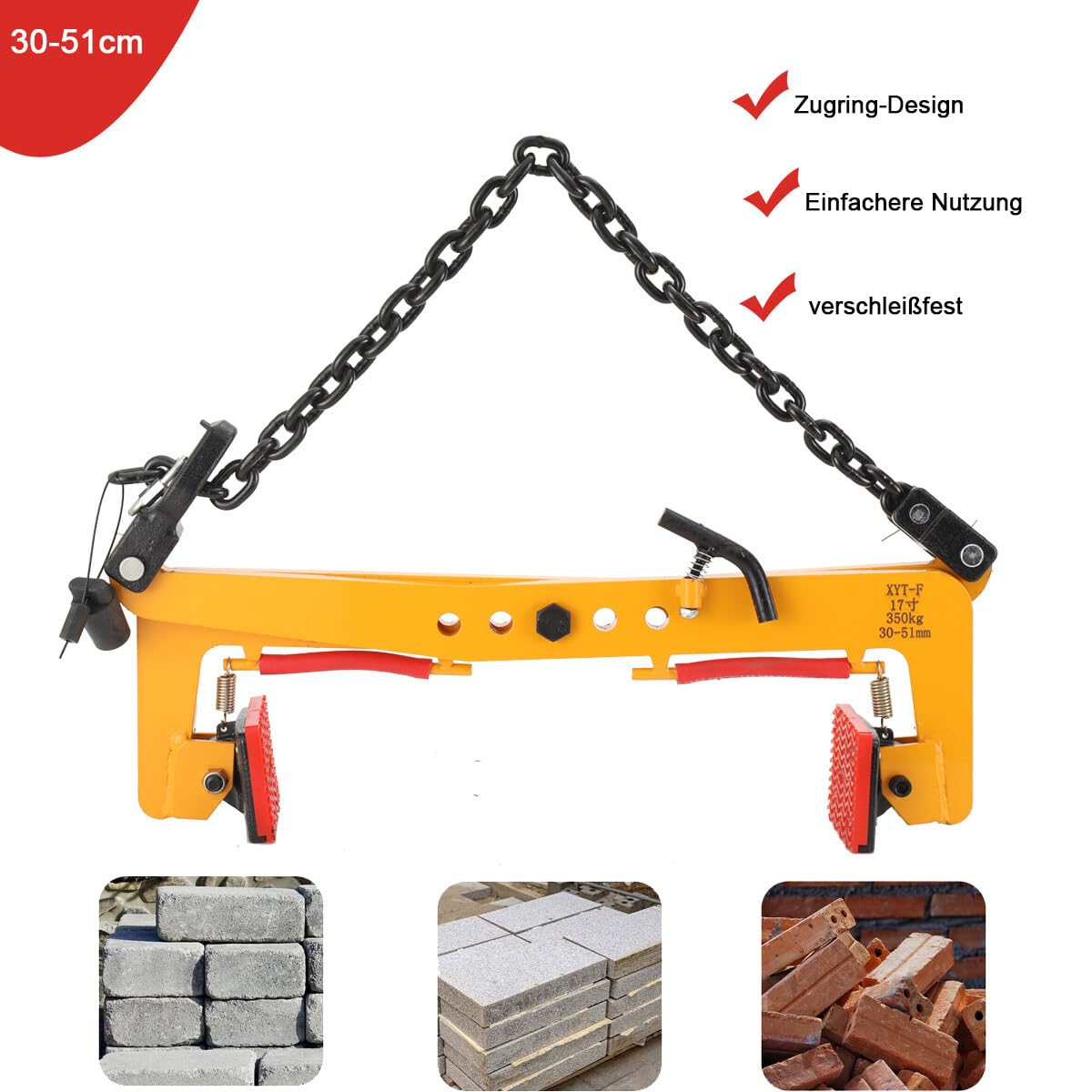Bordsteinzange 350kg Hebezange Bordstein Steingreifer Versetzzange Bordsteinträger Treppenstufenzange Pflasterzange Steinklemme Zange Werkzeug Einstellbare 30-51 CM