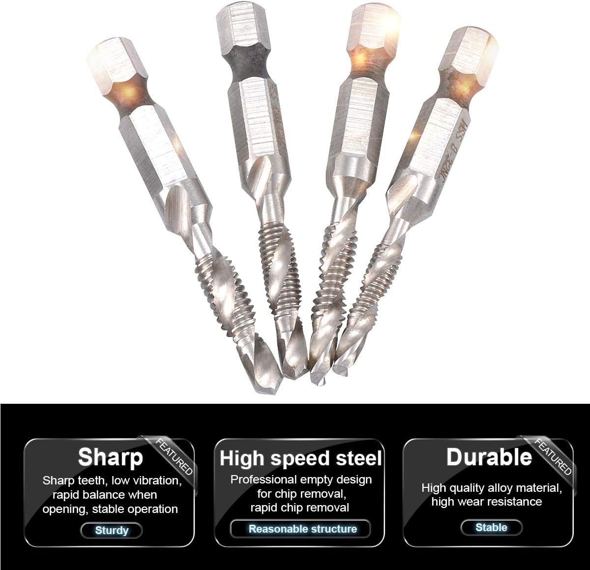 6Pcs Drill Tap Combination Bit Set HSS Deburr Countersink Bit 1/4 Hex Shank Tool Kit