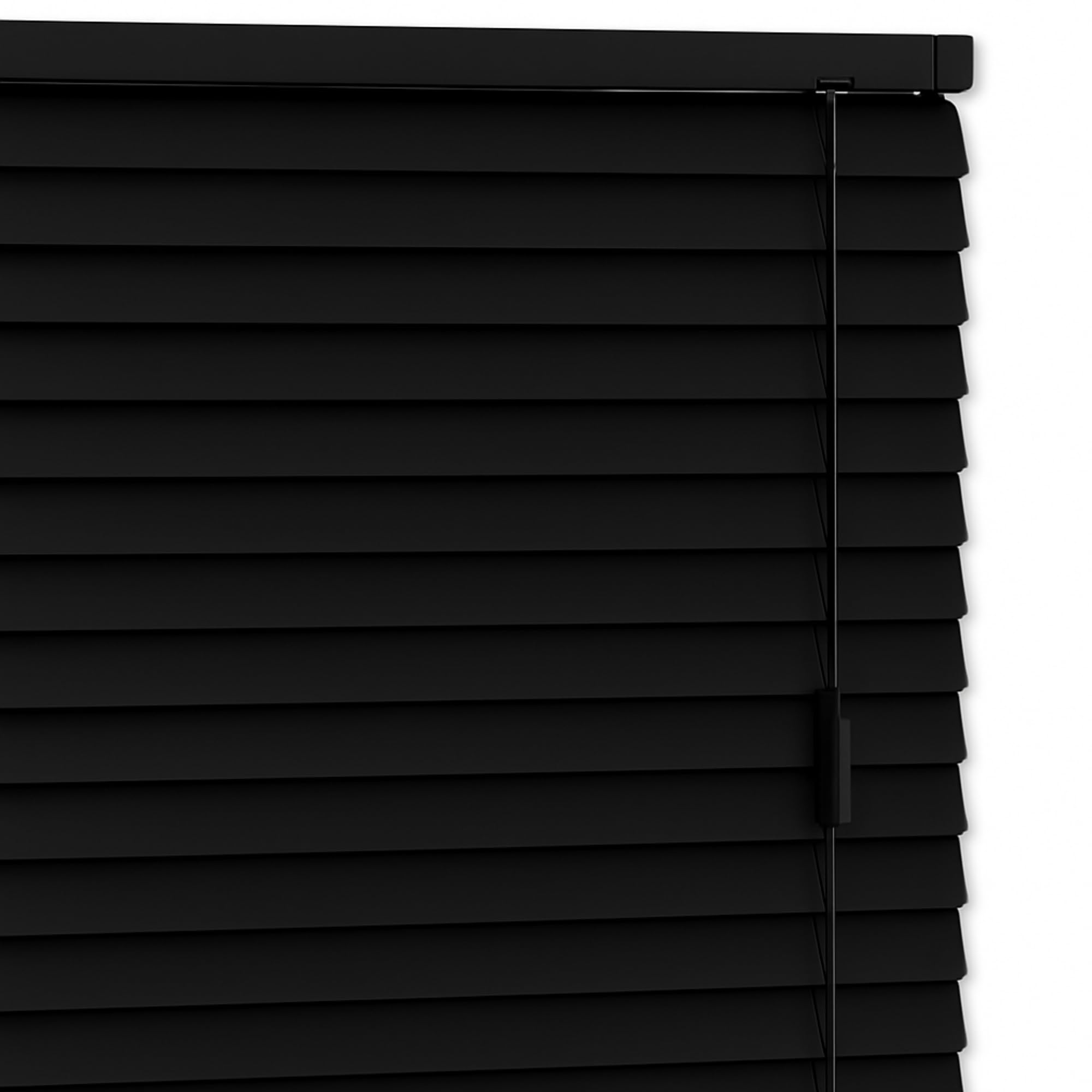 AQS - PVC Venetian Window Blinds - Easy Fit Curtains Trimmable Fittings - Windows Treatment Shutters Twist Open Close - Moisture Resistant Slats Wall & Recess Mount (Black, 105W x 150H cm)