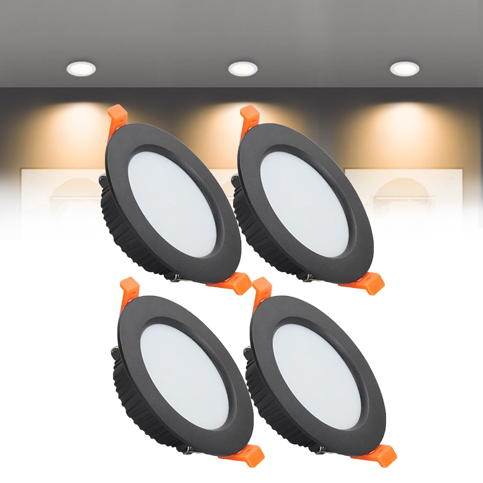 Syibelters 9W LED Recessed Ceiling Lights 118mm Warm White 3000K 9W 240LM, Cut Φ90-100mm, AC110-240V Ultra Slim Downlights, LED Panel Light for Living Room Hallway, 4 Pack