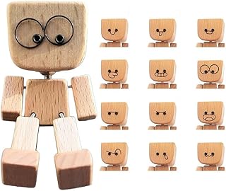 Grace Green Shaking Feet Wooden Doll,Shaking Wooden Man Figurine,Wood Car Desktop Decoration,Handmade Car Dashboard Accessories with 12PCS Magnetic Expressions,Gifts for Wife Daughter