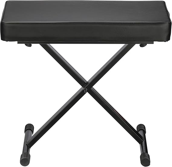 Stageline KB51 Keyboard Bench Heavy-Duty X-Style Frame, Extra-Thick Padded Seat, Adjustable Height (1822), Folds Flat for Easy Storage Black