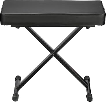 Stageline KB51 Keyboard Bench Heavy-Duty X-Style Frame, Extra-Thick Padded Seat, Adjustable Height (1822), Folds Flat for Easy Storage Black