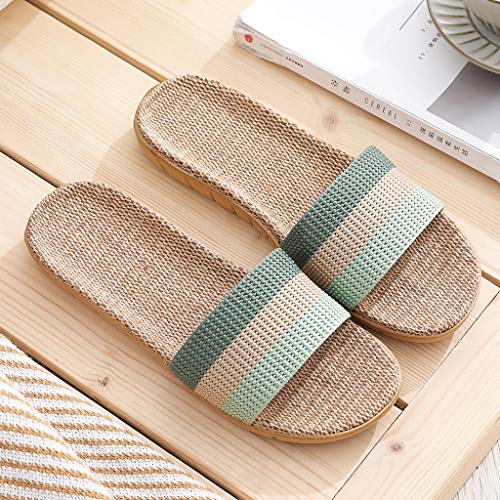 Stripe Linen House Slippers for Women Indoor Skidproof Open Toe Comfy Grass Slippers for Summer Beach Travel2