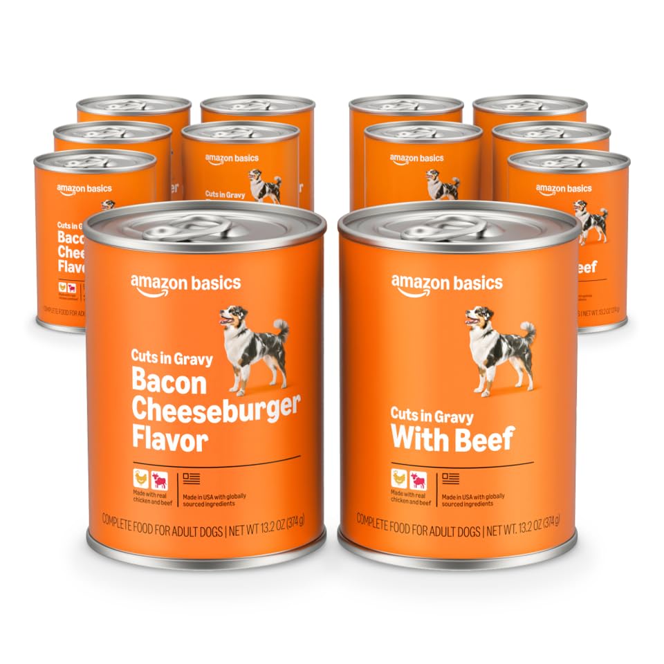Amazon Basics Wet Dog Food Meaty Loaf Variety Pack, Bacon Cheeseburger Flavor and Beef Flavor, Made...