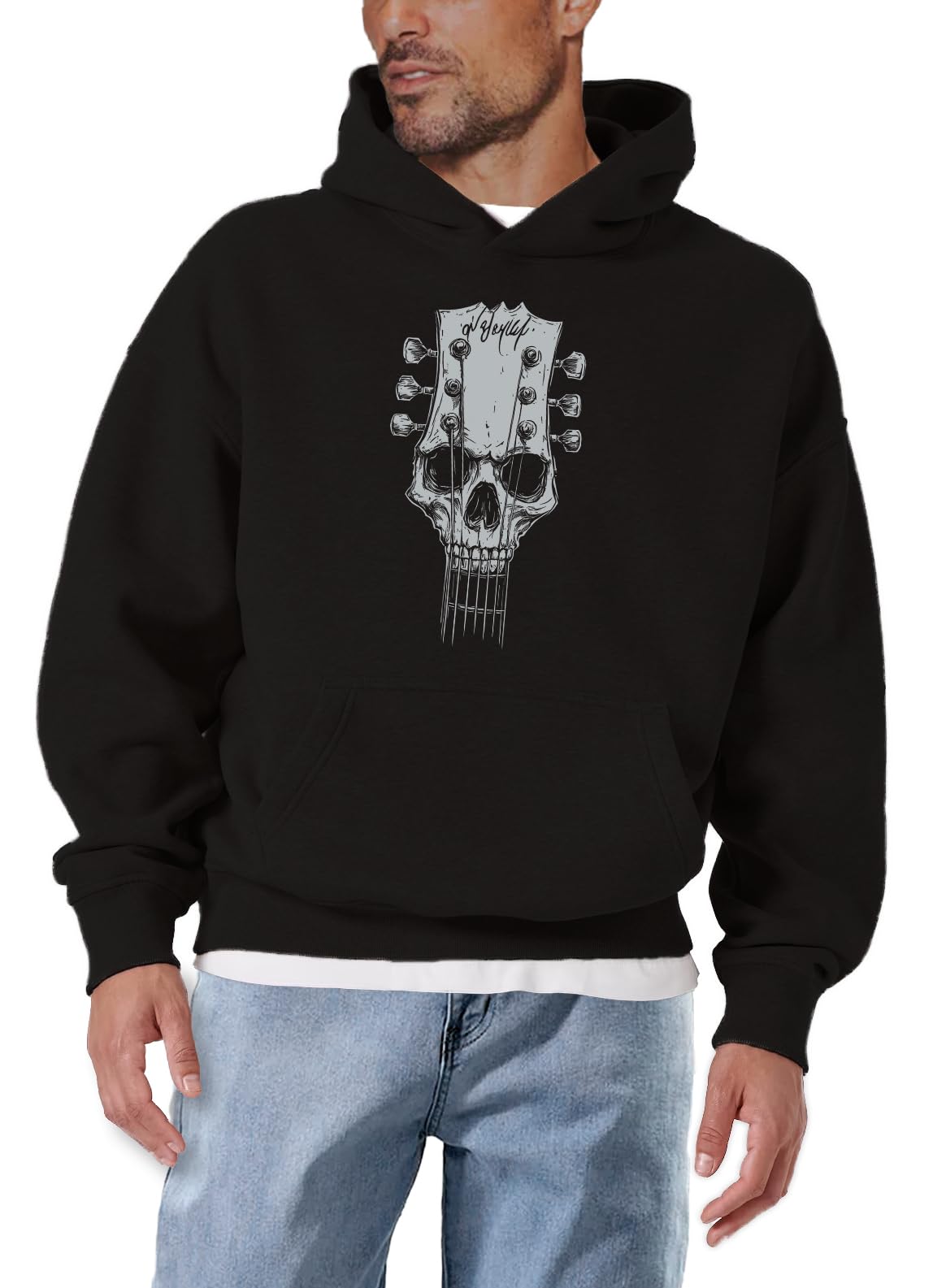 MAKAYA Hard Rock Pullover für Herren - Hoodie mit Totenkopf Gitarre