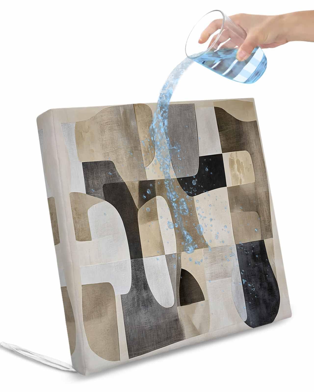 2 Pack Black Brown Geometric Waterproof Cushion Covers with Ties, Outdoor Patio Chaise Lounge Chair Seat Cushion Slip Covers Replacement(Only Cover) Modern Abstract Textured 20