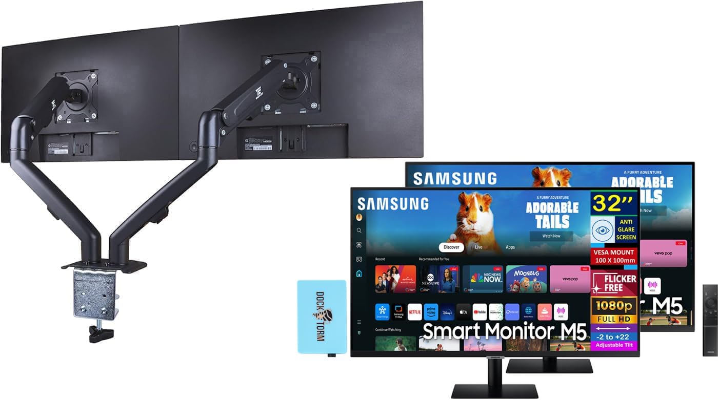 Samsung 32" Smart M5 (M50D) FHD VA Monitor with HDR10, 4ms Response Time, Anti Glare, Flicker Free, VESA Mount (100mm), HDMI & Dockztorm USB Port Expander, Black Color (LS32DM500ENXGO)