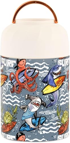 Miniatura 2 de MCHIVER Shark Octopus Food Jar with Spoon Stainless Steel Vacuum Insulated Food Container 17 oz Food Thermos for Lunch