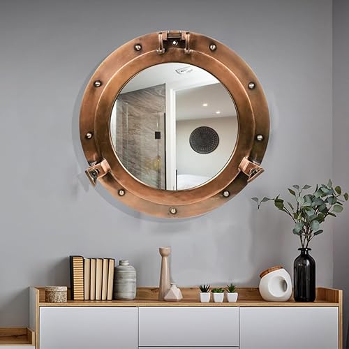 Miniatura 5 de Nagina International Ojo de buey de buey náutico de cobre antiguo de alta calidad  Auténtico atractivo rústico Espejos y ventanas (espejo, 17