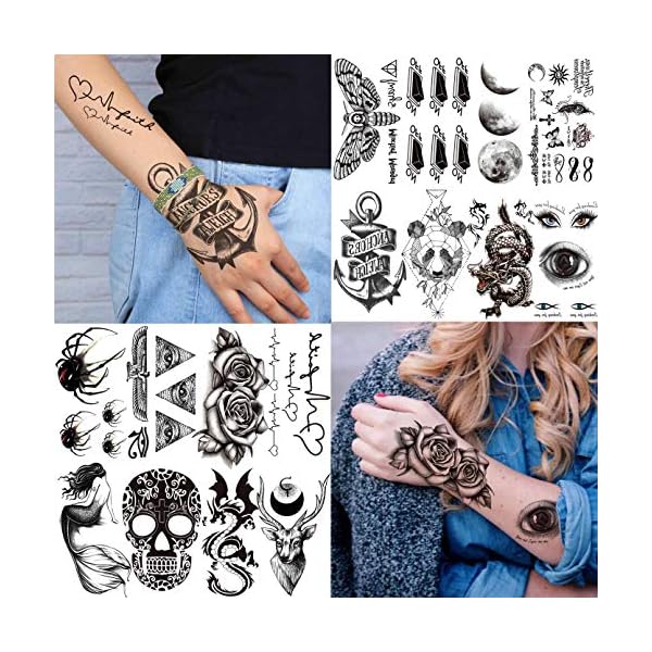 LAROI 66 Blätter Klein Schwarz Temporäre Tattoos Frauen Männer Fake Tattoo Aufkleber Gesicht Hals Arm Kinder Tattoo… – Bild 6