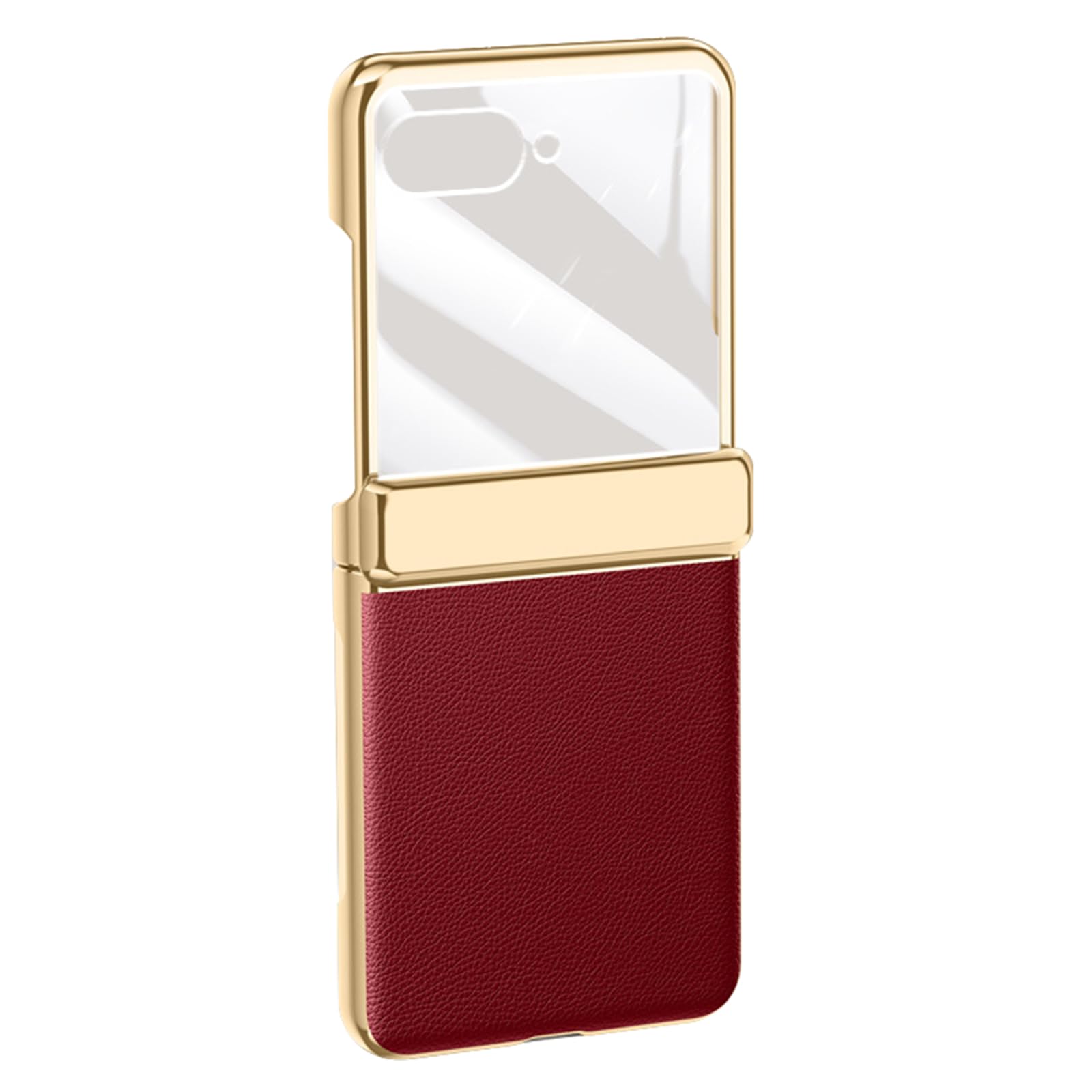 FDUJINH Leather Case for Motorola Razr 70 Ultra /70, Electroplated Gold Edge Luxury Hinge Cover Built-In Screen Protector,Red,70