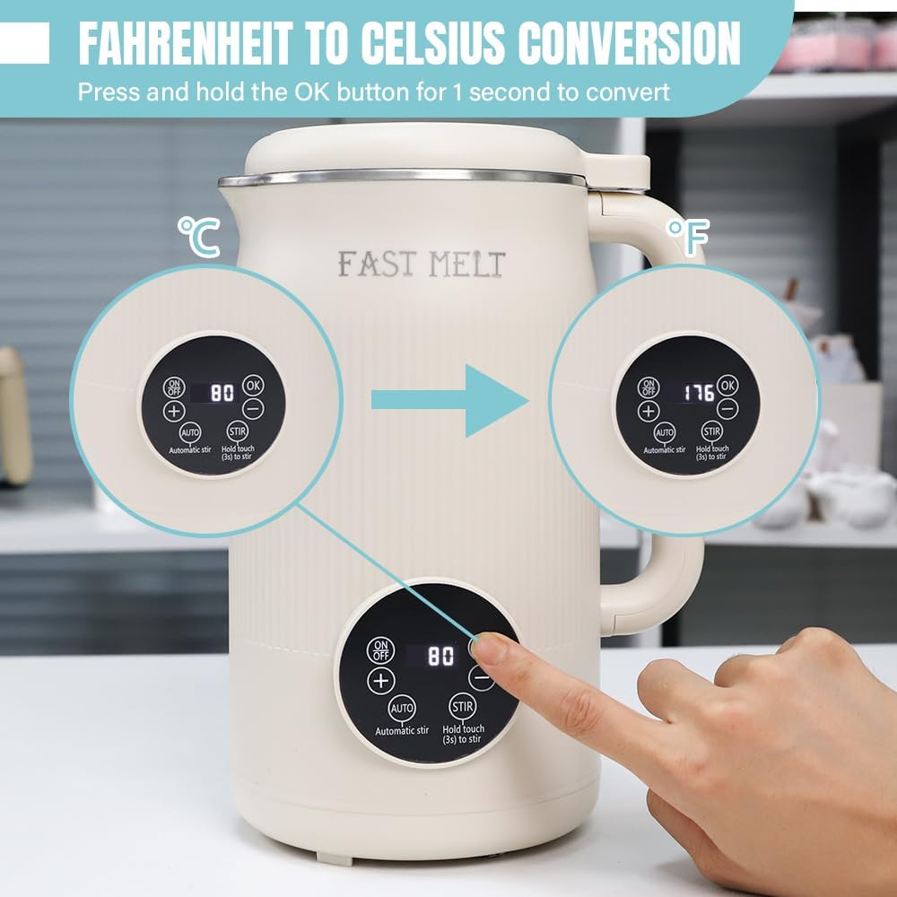 TOAUTO Wax Mixer Machine for DIY Candle Making, 1.2L Electric Wax Melter with Automatic Stirring, Digital Temperature Control 140℉-212℉, Stainless Steel Inner Pot, 800W AC120