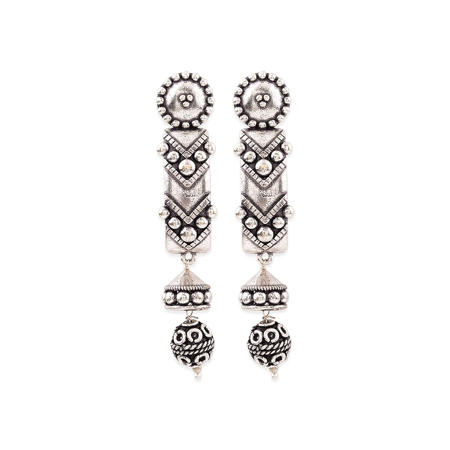 Voylla Rava Ball Long Silver Oxidized Earrings For Women (B091Z4V5NK) Amazon Price History, Amazon Price Tracker