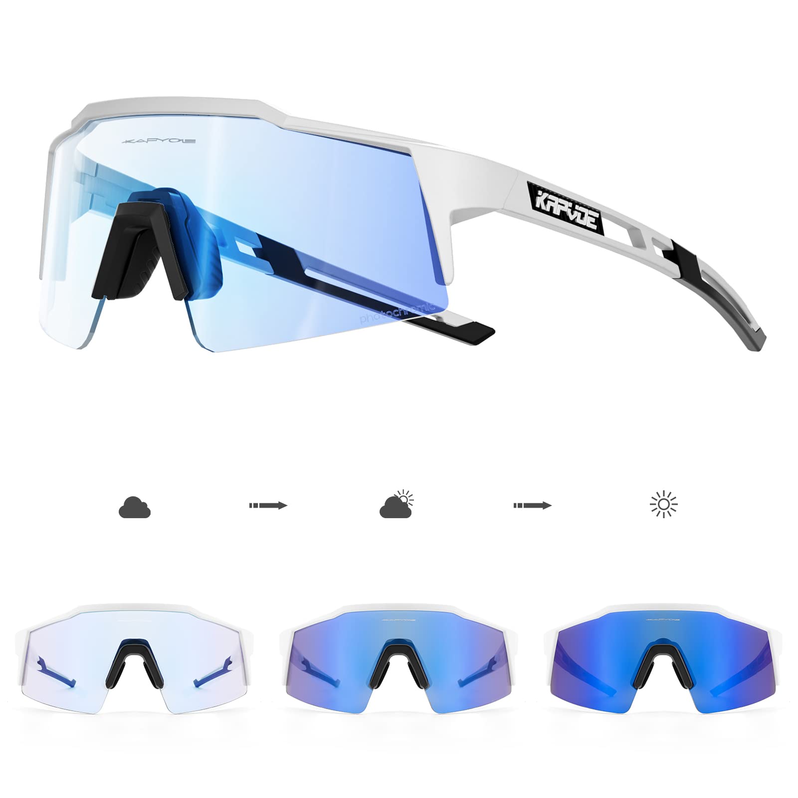 KAPVOE Occhiali da ciclismo fotocromatici UV400 uomo donna TR90 K9023 | Occhiali da ciclismo fotocromatici, UV400 Protezione, Struttura TR90 e supporto interno integrato