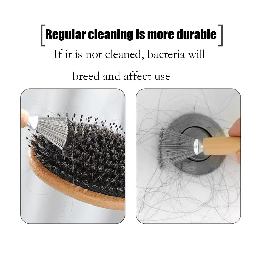 Spazzola per la pulizia dei capelli in 2 pezzi, strumento per la pulizia del pettine con manico in legno per tutte le dimensioni di spazzola Spazzola per capelli.