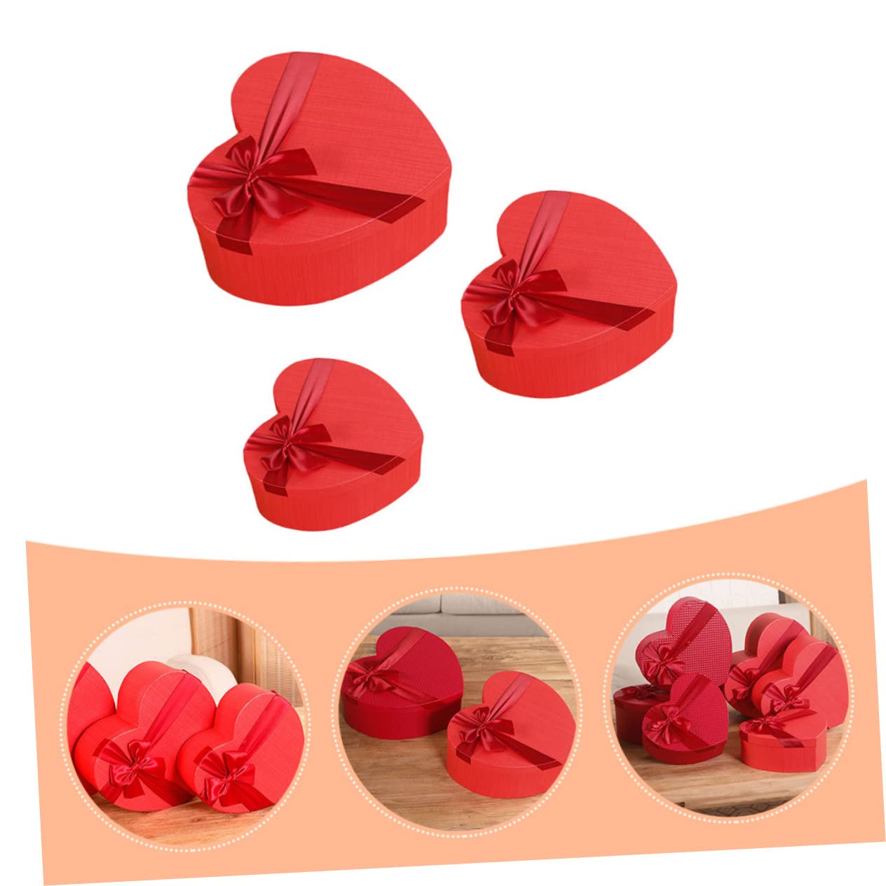PartyKindom 3 Stück Herzförmige Geschenkboxen aus Papier Rote Verpackungsboxen mit Deckel für Weihnachten und Hochzeit