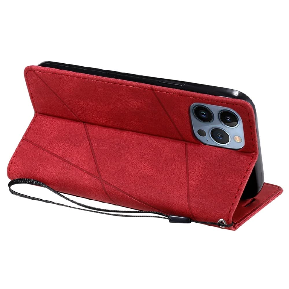 Custodia a portafoglio per iPhone 14/14 Plus/14 Pro/14 Pro Max, custodia in pelle resistente con supporto per carte di credito, chiusura magnetica, antiurto, custodia protettiva, 14 Pro, rosso