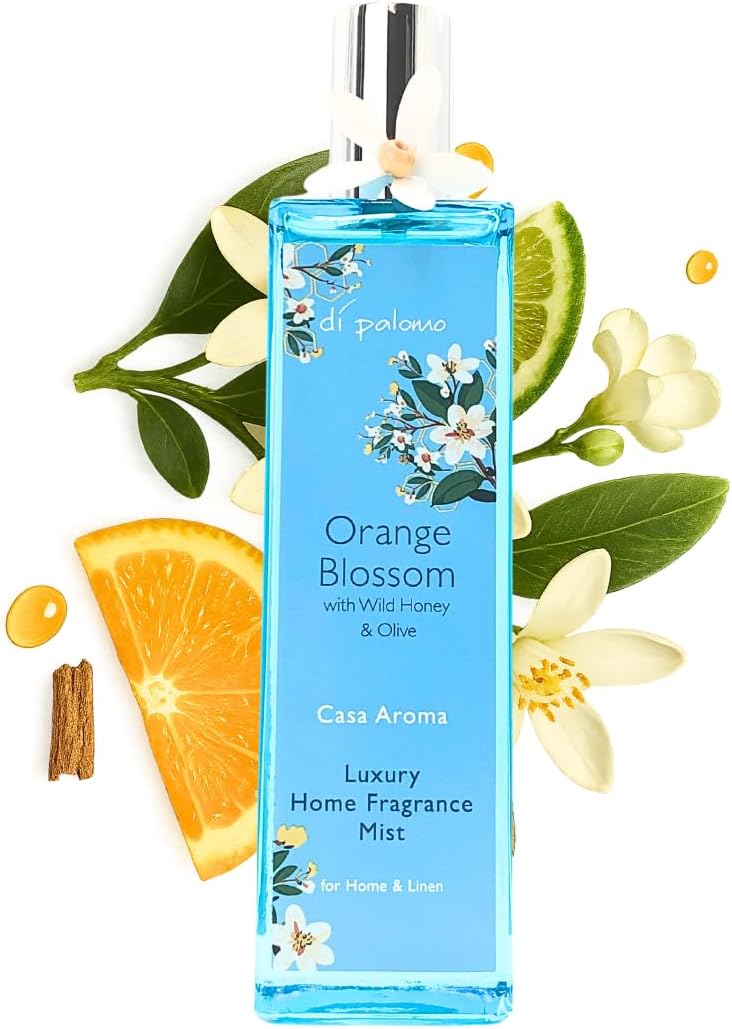 Di Palomo Orange Blossom Luxury Home Fragrance Mist 100ml. Air Fresheners for Home & Fabric Spray. Enjoy Fragrance in Every Room Spray. Air Freshener Room Spray for Home. Glass Bottle for Home Decor.
