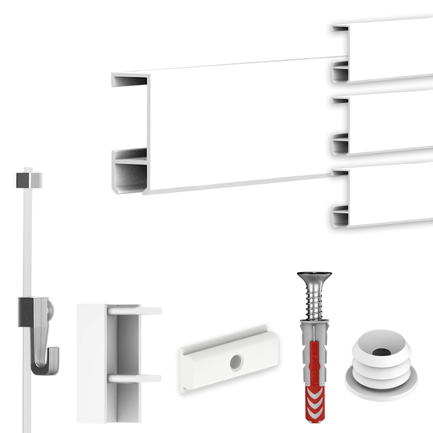 hang-it Komplettset - Galerieleisten Bilderleisten - 8 Meter inkl. Bilderhaken, Seile und Montagematerial
