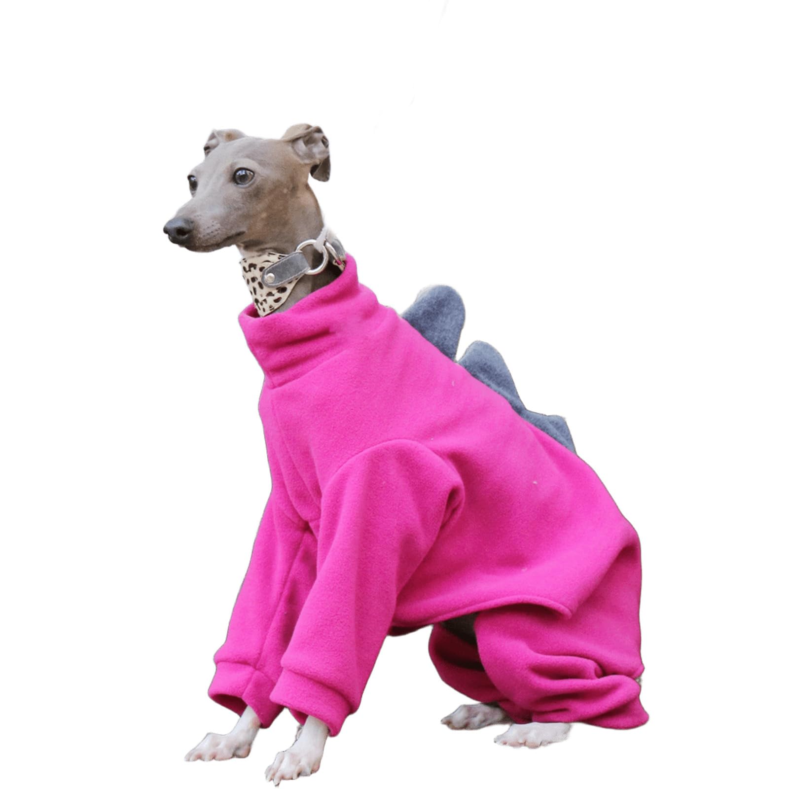 UOSIA Whippet Dog Fleece Dinosaur Onesie Turtleneck Cozy Dog Pyjamas For Italian Greyhound Full Body Warm Pet Winter Coat Jumpsuit For Medium Large Dogs