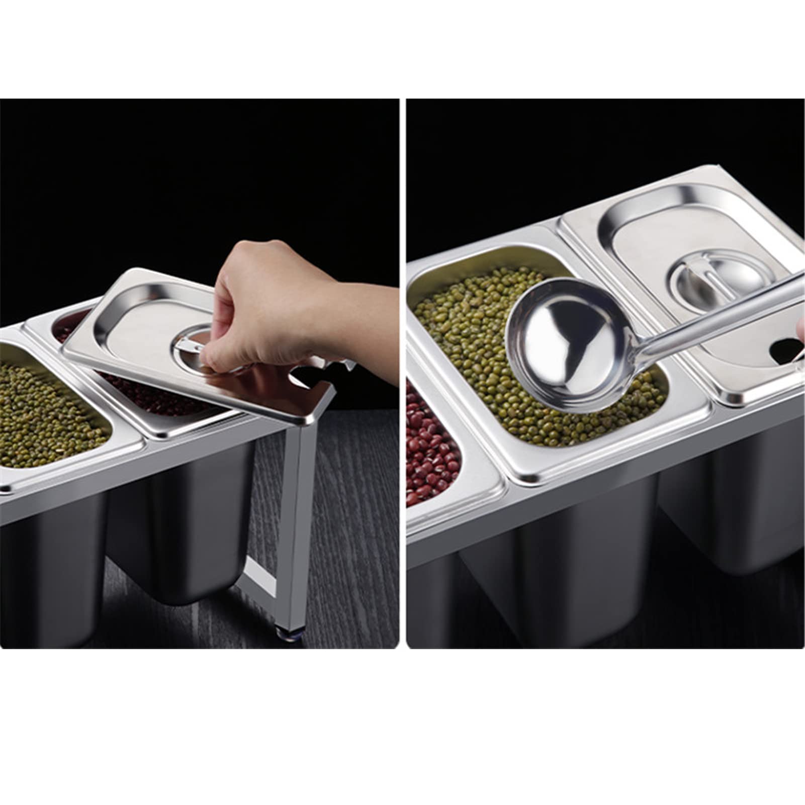 Qcwwy Soporte Organizador de Condimentos de Acero Inoxidable, Soporte para Recipientes de s de Mostrador de Restaurante, Estante de Almacenamiento de Condimentos con Tapas y (Caja de 3 uds.)