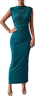 Women's Ruched Bodycon Dress Summer Casual Sleeveless Back Slit Elegant Club Evening Party Cocktail Maxi Dresses - Buy now