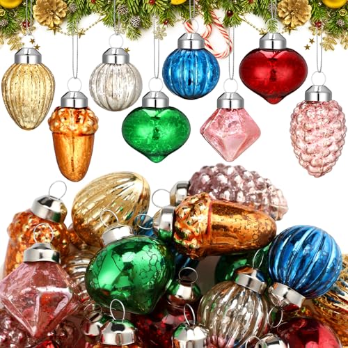 Capoda 32 Pcs Vintage Christmas Ornaments 1.2 Inch Antique Glass