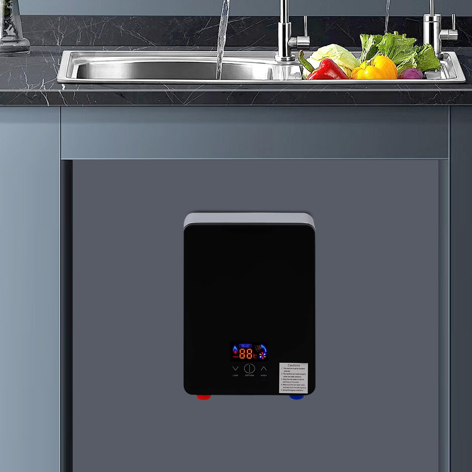Scaldacqua istantaneo, scaldabagno elettrico con doccetta, indicatore di temperatura digitale a LED, scaldacqua elettrico istantaneo senza serbatoio, temperatura regolabile 30-55℃ per cucine, bagni