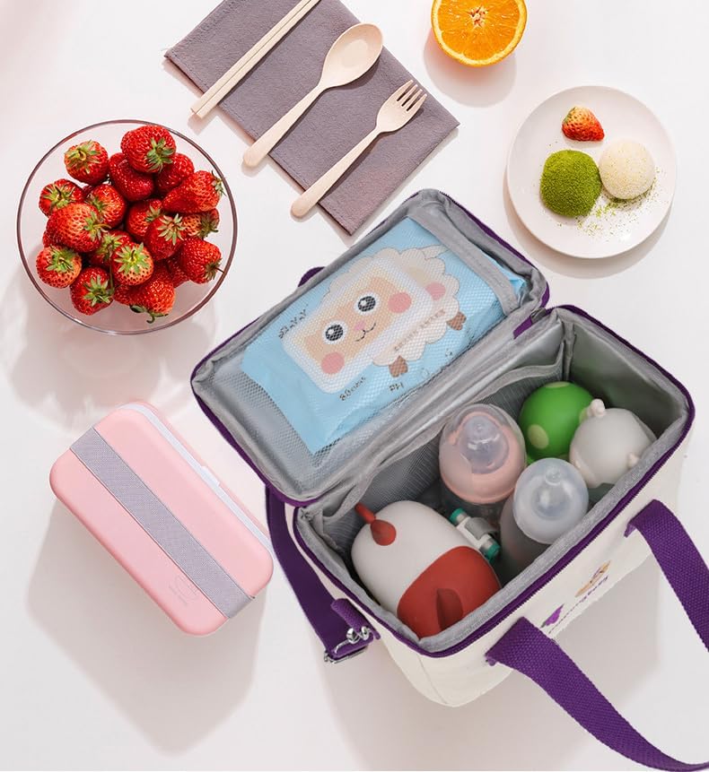 Miniatura 4 de Lonchera con aislamiento y diseño de oso Kawaii para mujer, lonchera kawaii, bolsa de almuerzo estética, bolsa cruzada linda para bolsa de almuerzo