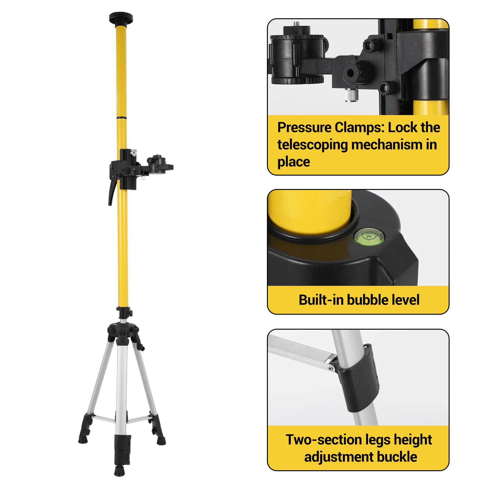 Garvee Kit professionnel pour niveau laser – Perche télescopique avec trépied, hauteur réglable jusqu'à 4,2 m, adaptateurs filetés 1/4"-20 & 5/8"-11, compatible niveaux rotatifs et à lignes