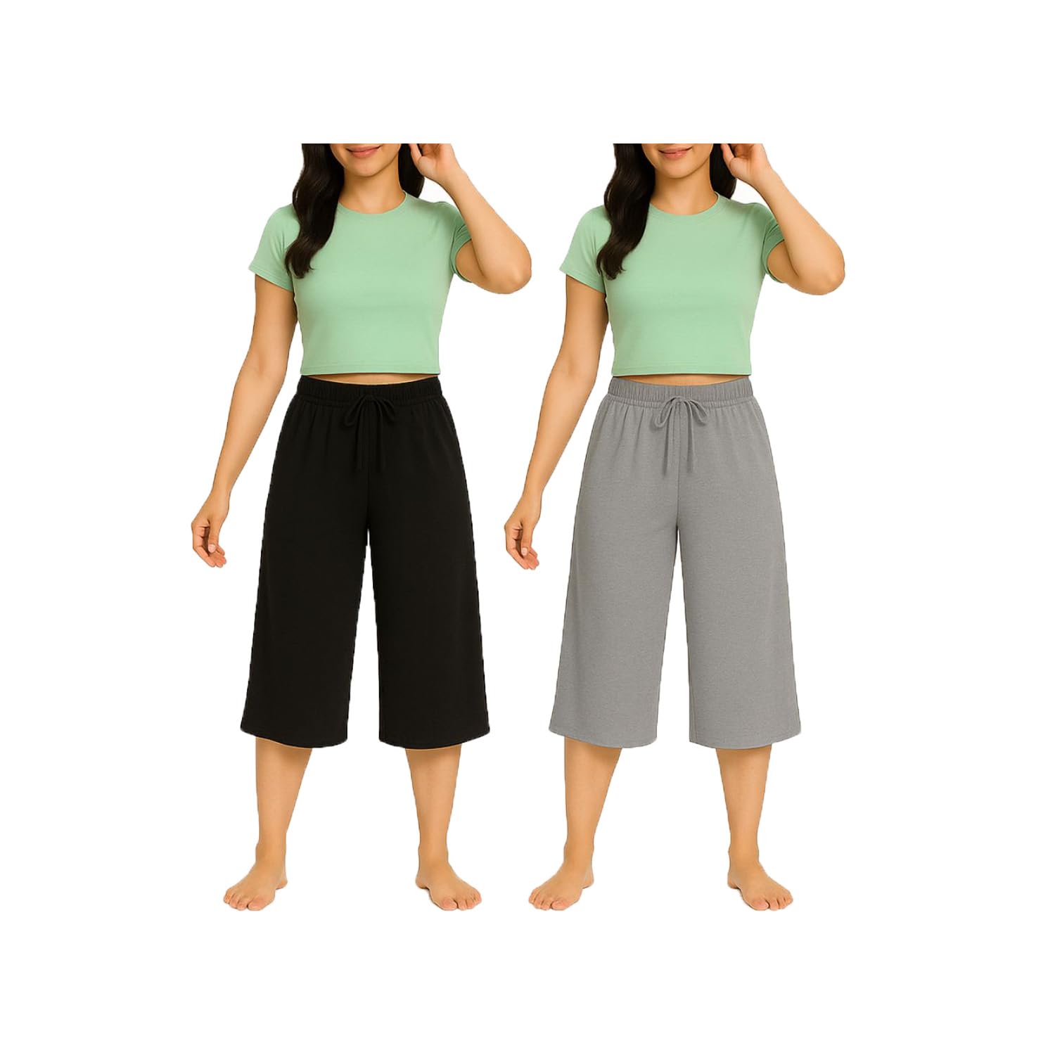 brand flex Women's Cotton Plain Capri Pants, Loose Yoga Pants for Girls (Combo Pack of 2) Black, Grey-picture-27