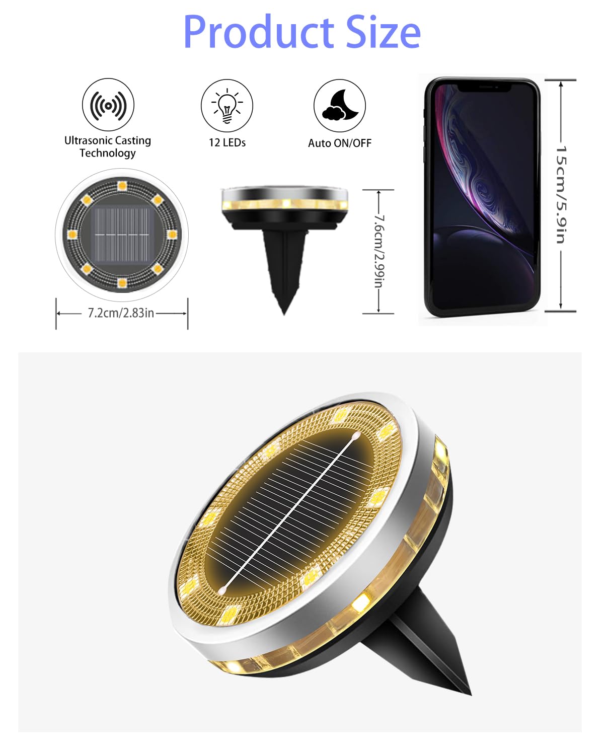 Bzavor 12 Stück IP65 Solar Bodenleuchten Aussen,Upgraded 8 Obere + 4 Seitliche LED-Lichtperlen Solarleuchten Garten,Bodenleuchte Solar Außen,Solarlampen für Außen, Solarleuchten für Außen Garten