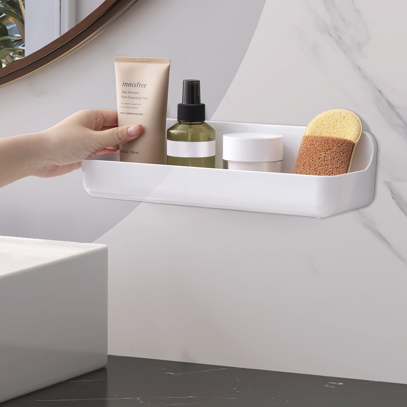 Lunmore Plastic Wall Mount Organizer, Adhesive Storage Box Organizer No Drilling Hang Walls/Doors for Kitchen, Bathroom, Bedroom, Cabinet, Office, Craft Room (Long Size)