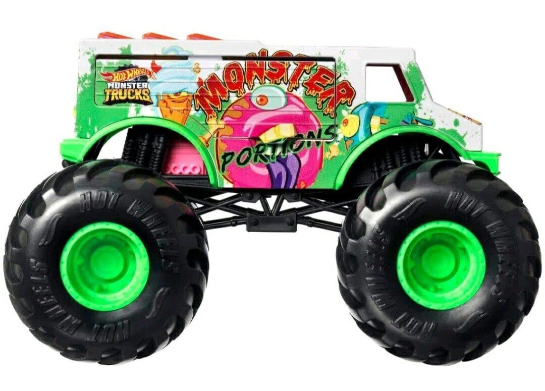 Hot Wheels Monster Trucks, 1:24 Scale Monster Portions, Toy Vehicle for Kids Ages 3 and Up with Giant Wheels and Authentic Details to Expand Your Collection
