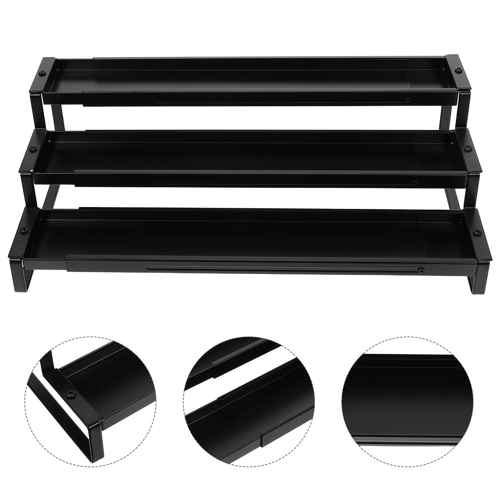 Portaspezie Estensibile in Acciaio al Carbonio Nero a 3 Livelli Facile da Pulire Design Moderno e Raffinato Organizzatore per Cucina e Dispensa