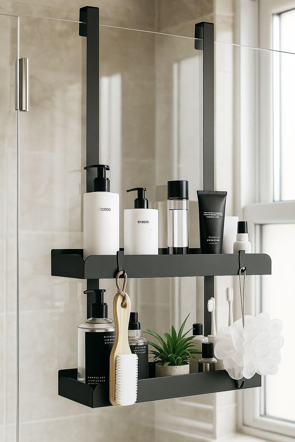 PICKPIFF Duschregal Ohne Bohren Duschablage Zum Hängen Badezimmer Organizer Shampoo Halterung Dusche Duschkorb Halterung Shower Shelf Mit 4 Haken Edelstahl 55.5x31.5x10.5 cm