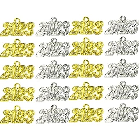 20 Pcs Year 2023 Charms 2023 Year Charms Alloy 2023 Letter Charms for New Years Eve Gift Jewelry Making Handcraft Work Graduation Tassel DIY, Gold and Silver Cover