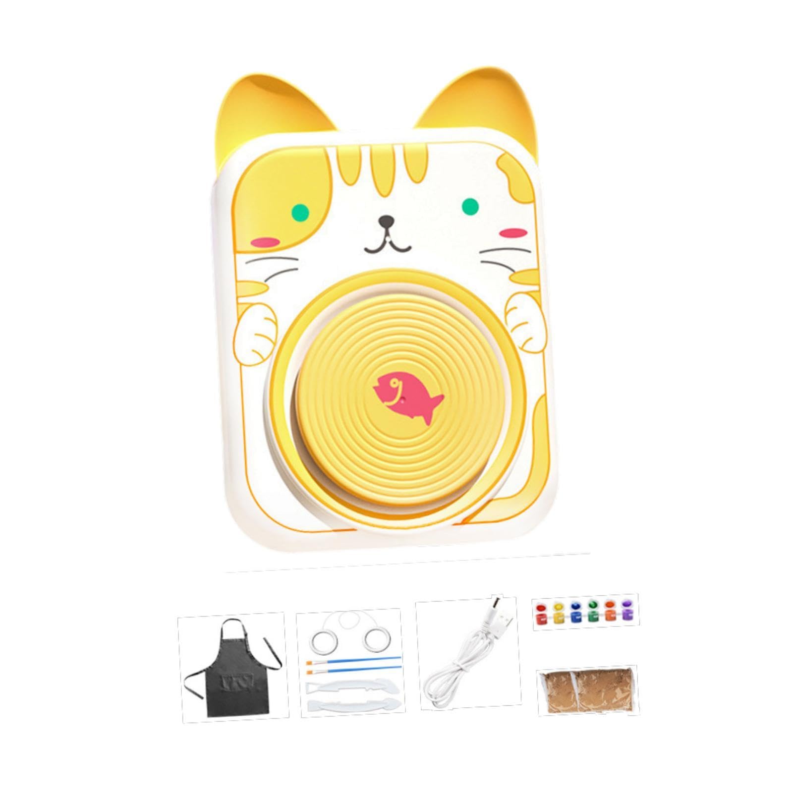 Elektrisches Töpferscheiben Set für Kinder, Töpfermaschine, Kind, Jungen Und Mädchen, DIY Malzubehör, Cartoon Haustier Förmiges Porzellanrad, Katze