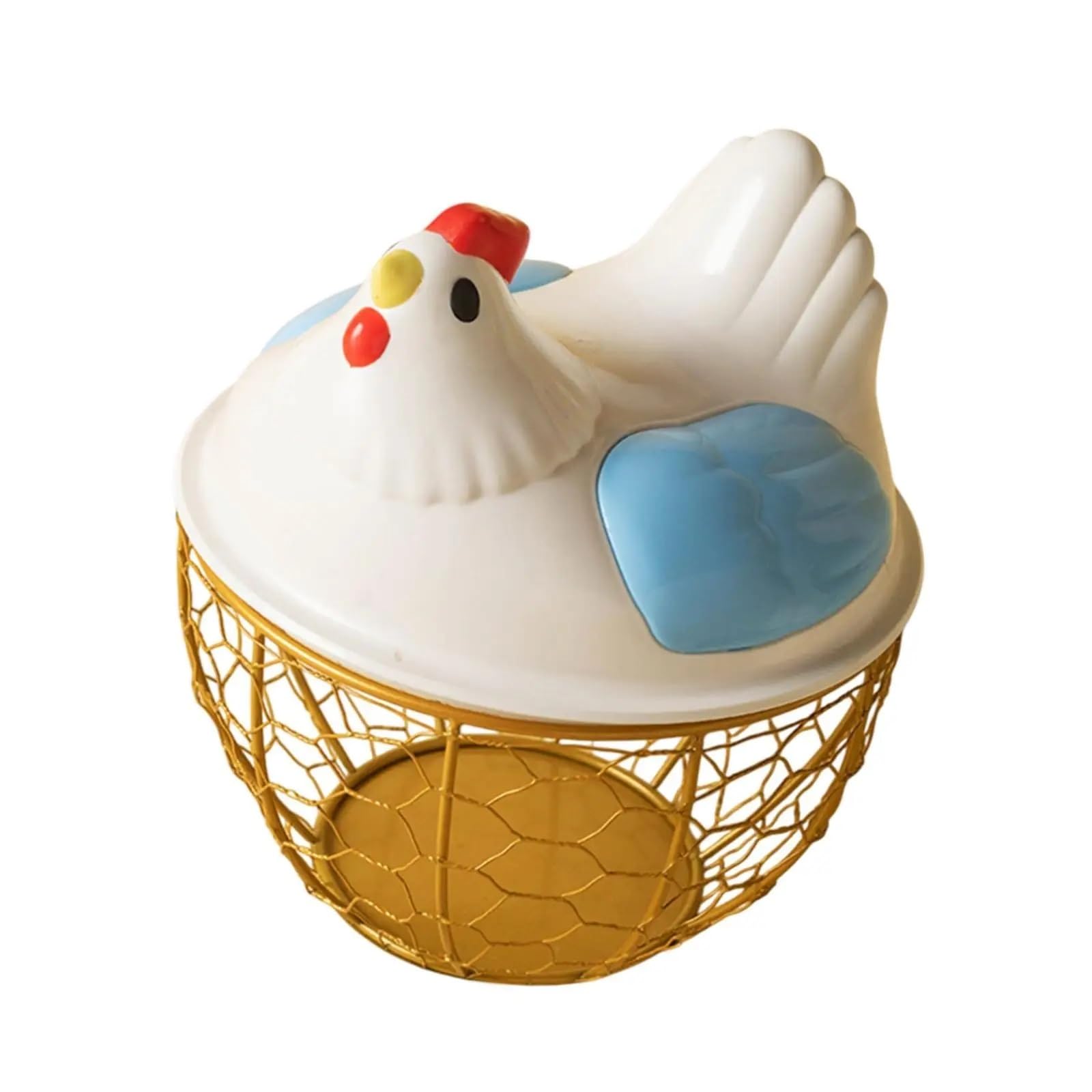 Yonmledo Blue Gold Chicken Egg Holder Metal Wire Basket For Storing Chicken Eggs, Portable Holder For Fresh Eggs(Blue Gold)