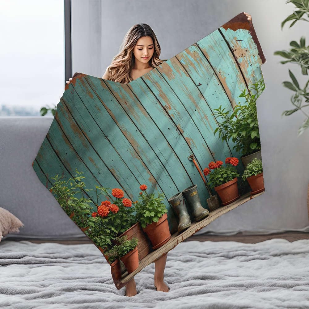 Couverture flanelle 150x200 anti-froid motif outils plantes de jardin