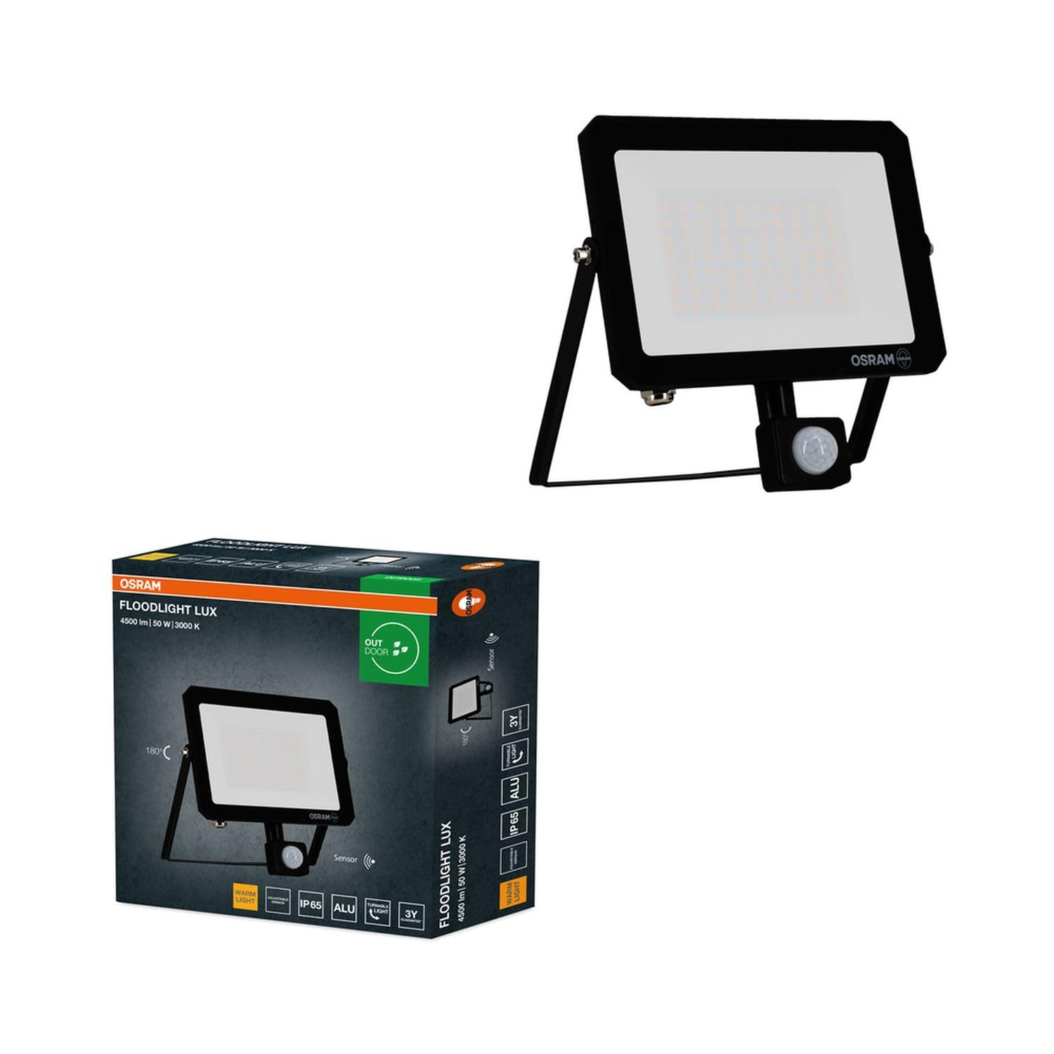 Licht-Erlebnisse LED Flutlicht mit Bewegungsmelder Aluminium Schwarz 3000 K IP65 Außen schwenkbar Parkplatz Hof Einfahrt B:20.6 cm Spot Balkon